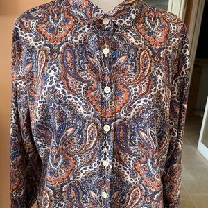 J. Crew Women's Paisley Print Cotton Button Down Button Cuff Shirt Lg